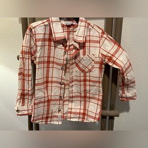Ruggedbutts 4T Plaid Long Sleeve Button Up, Cream & Coral